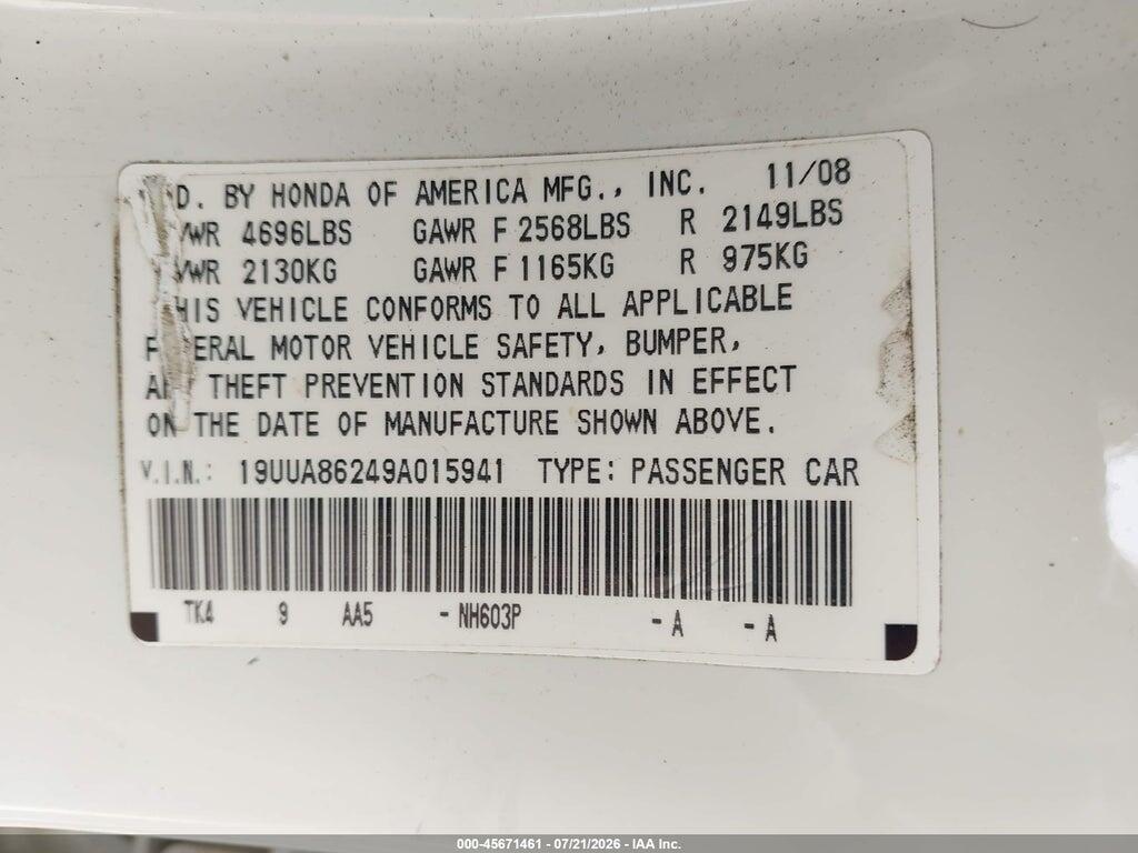 19UUA86249A015941 2009 ACURA TL photo no. 9