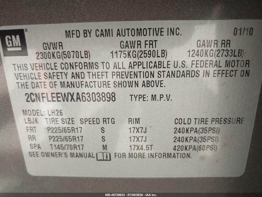 2CNFLEEWXA6303898 2010 CHEVROLET EQUINOX photo no. 9