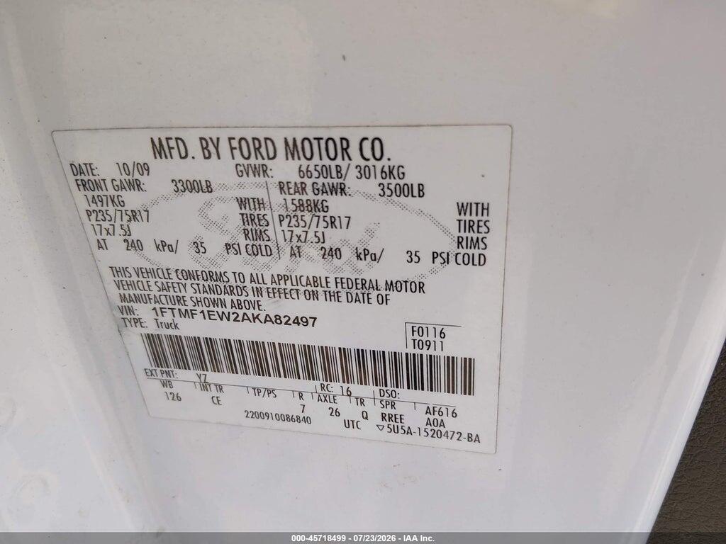 1FTMF1EW2AKA82497 2010 FORD F-150 photo no. 9