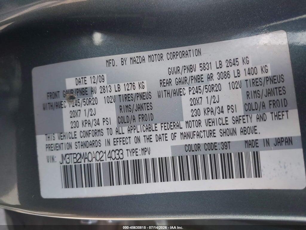JM3TB2MA0A0214033 2010 MAZDA CX-9 photo no. 9