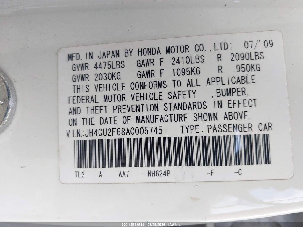 JH4CU2F68AC005745 2010 ACURA TSX photo no. 9
