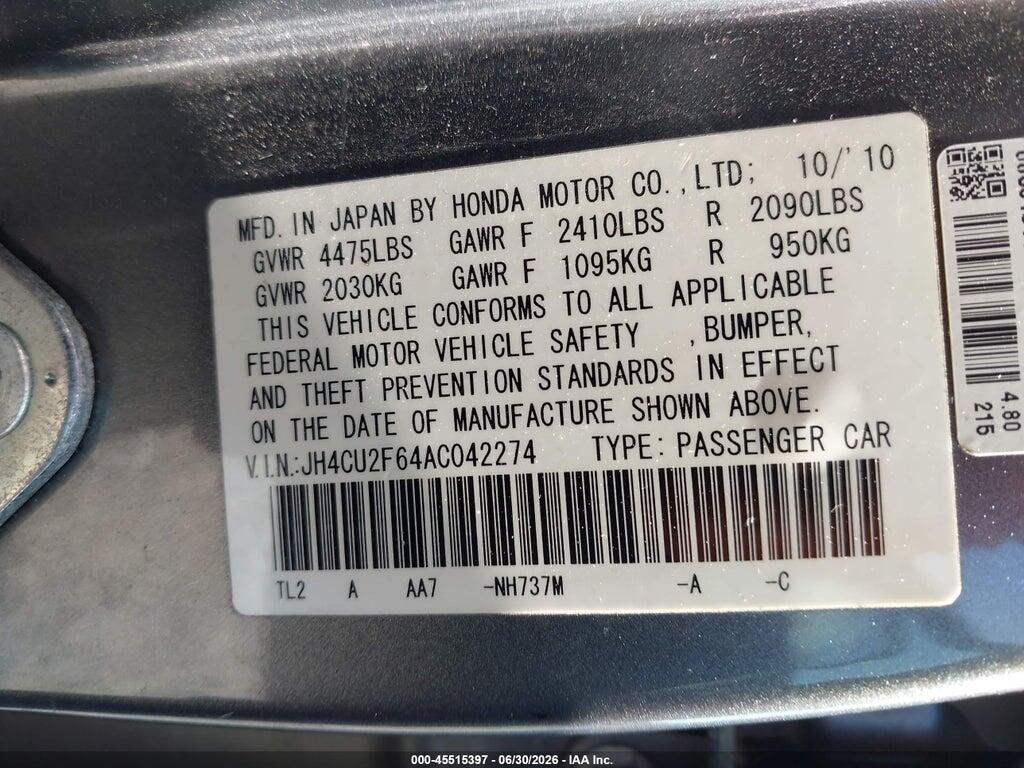 JH4CU2F64AC042274 2010 ACURA TSX photo no. 9