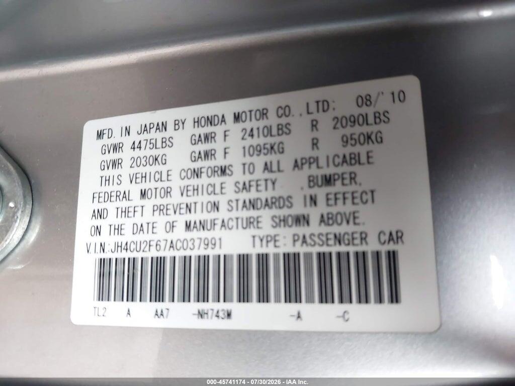 JH4CU2F67AC037991 2010 ACURA TSX photo no. 9