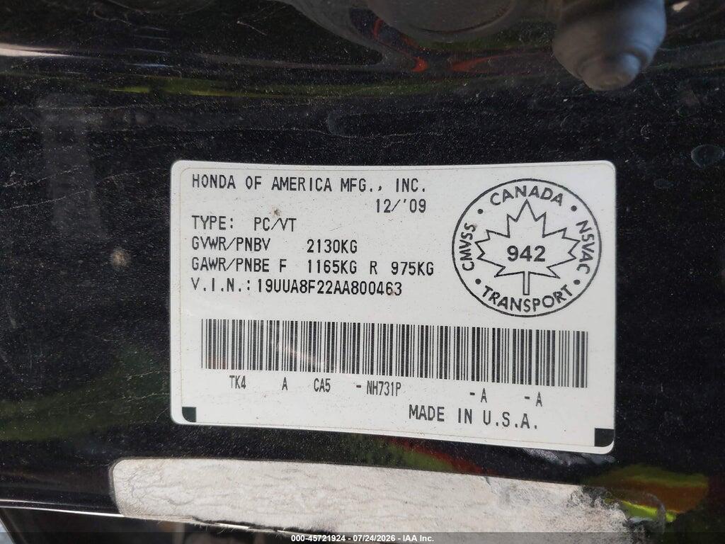 19UUA8F22AA800463 2010 ACURA TL photo no. 9