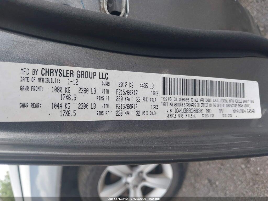 1C4NJCBB2CD586801 2012 JEEP COMPASS photo no. 9