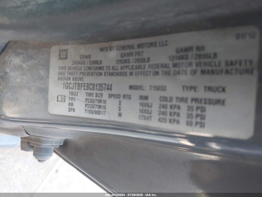 1GCJTBFE8C8135744 2012 CHEVROLET COLORADO photo no. 9