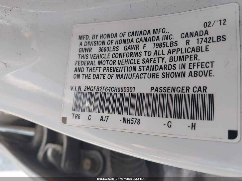 2HGFB2F64CH550301 2012 HONDA CIVIC photo no. 9