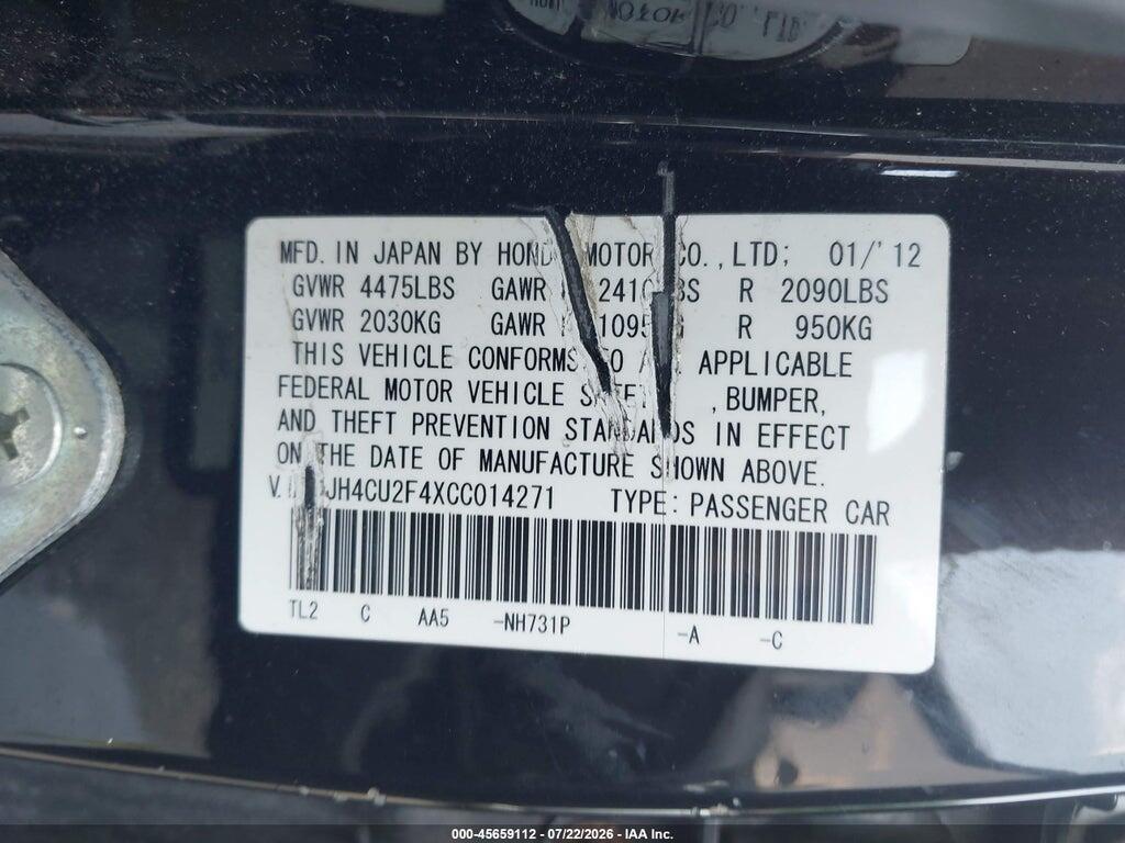 JH4CU2F4XCC014271 2012 ACURA TSX photo no. 9