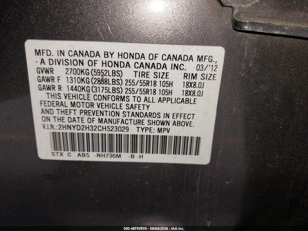 2HNYD2H32CH523029 2012 ACURA MDX photo no. 9