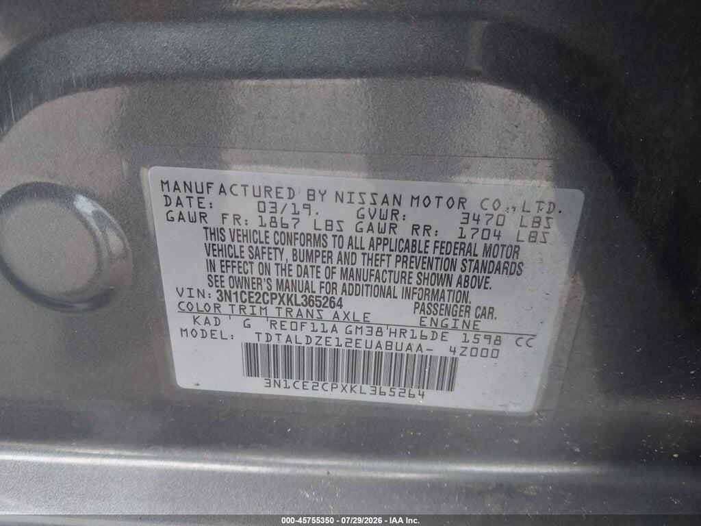3N1CE2CPXKL365264 2019 NISSAN VERSA NOTE photo no. 9