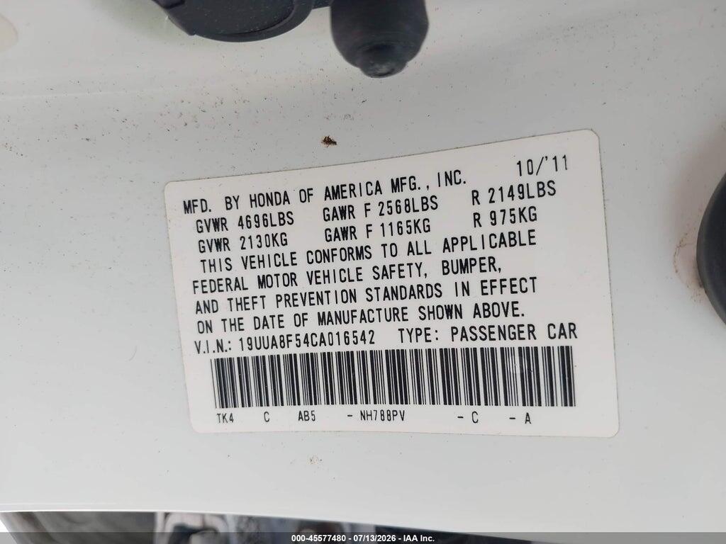 19UUA8F54CA016542 2012 ACURA TL photo no. 9