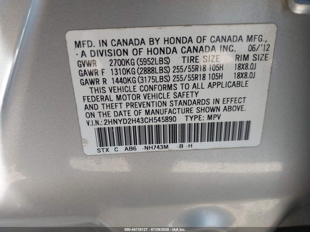 2HNYD2H43CH545890 2012 ACURA MDX photo no. 9