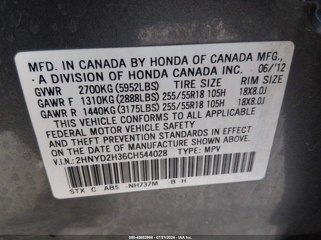 2HNYD2H36CH544028 2012 ACURA MDX photo no. 9