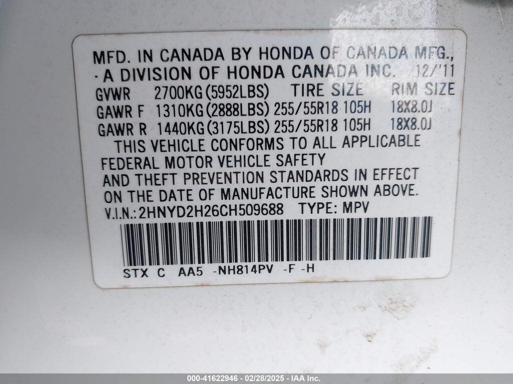 2HNYD2H26CH509688 2012 ACURA MDX photo no. 9