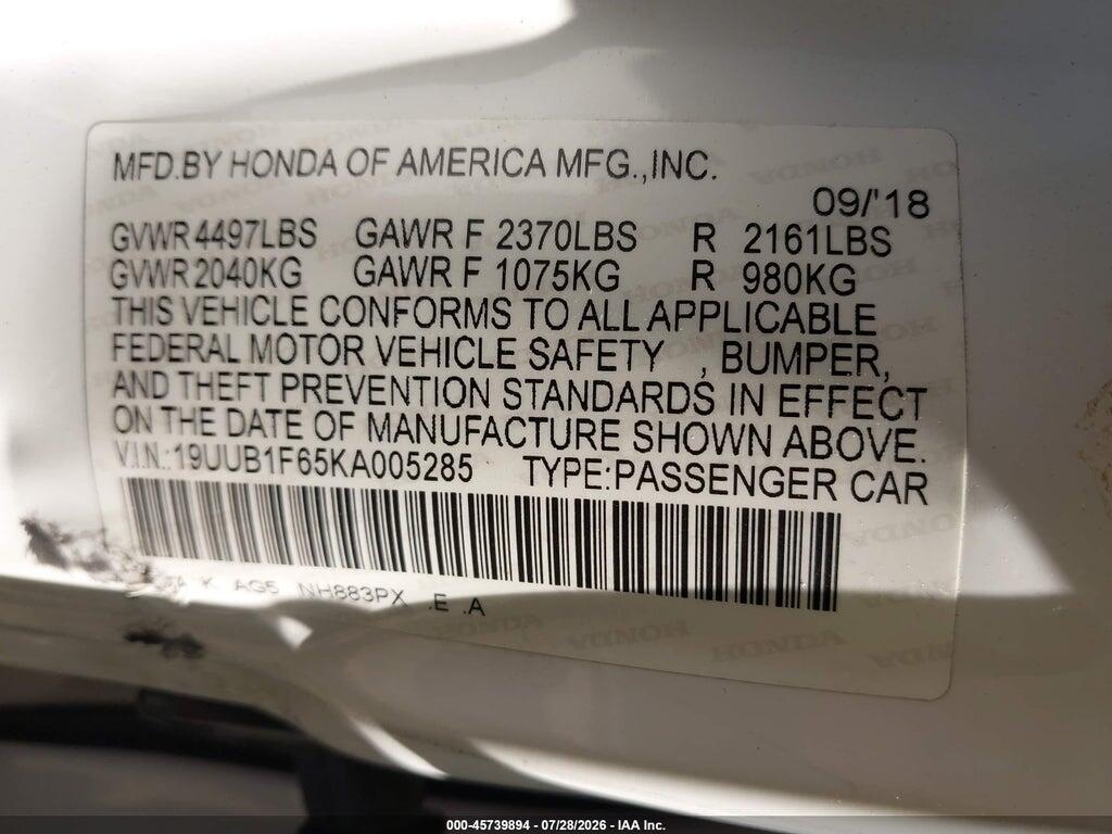 19UUB1F65KA005285 2019 ACURA TLX photo no. 9