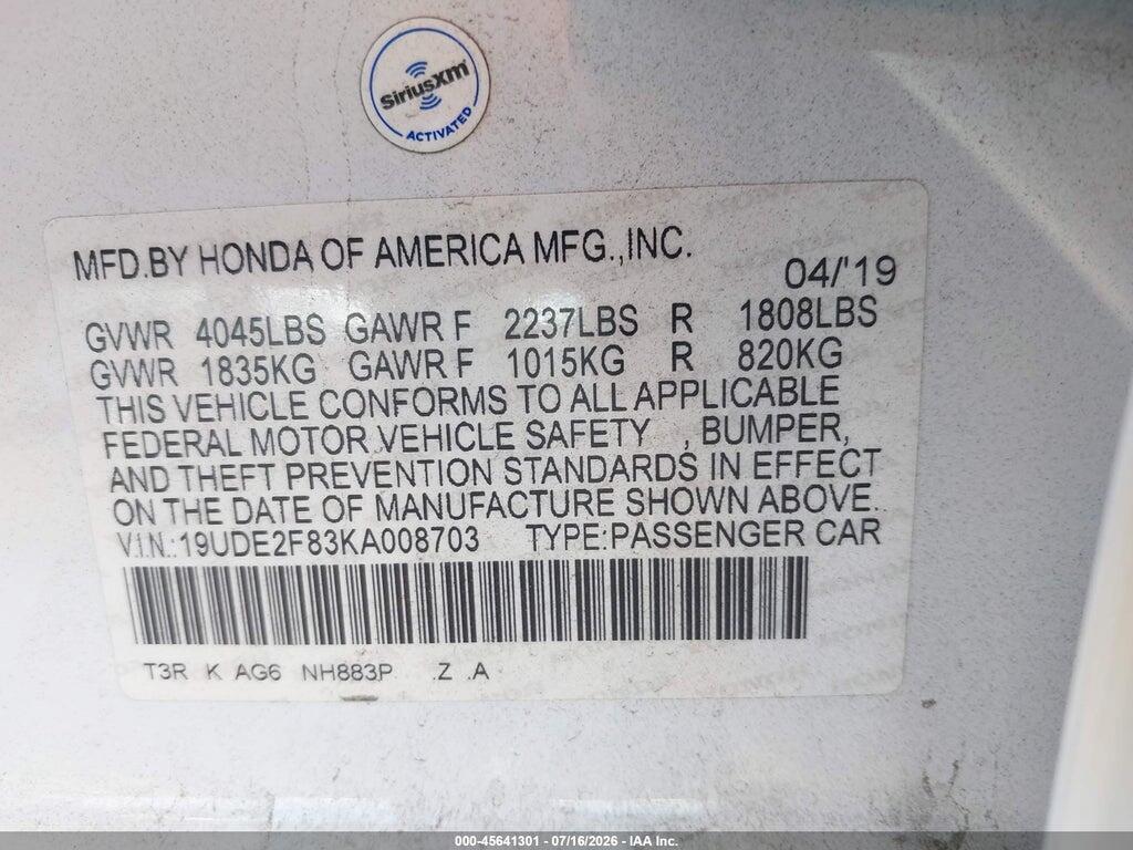 19UDE2F83KA008703 2019 ACURA ILX photo no. 9