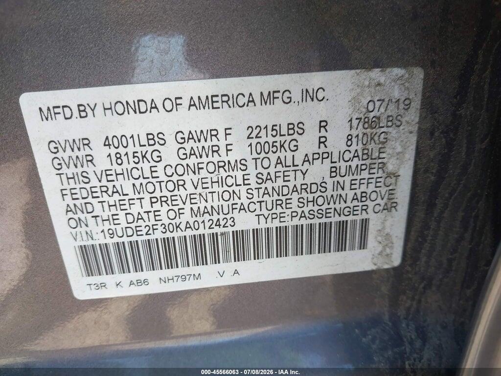 19UDE2F30KA012423 2019 ACURA ILX photo no. 9