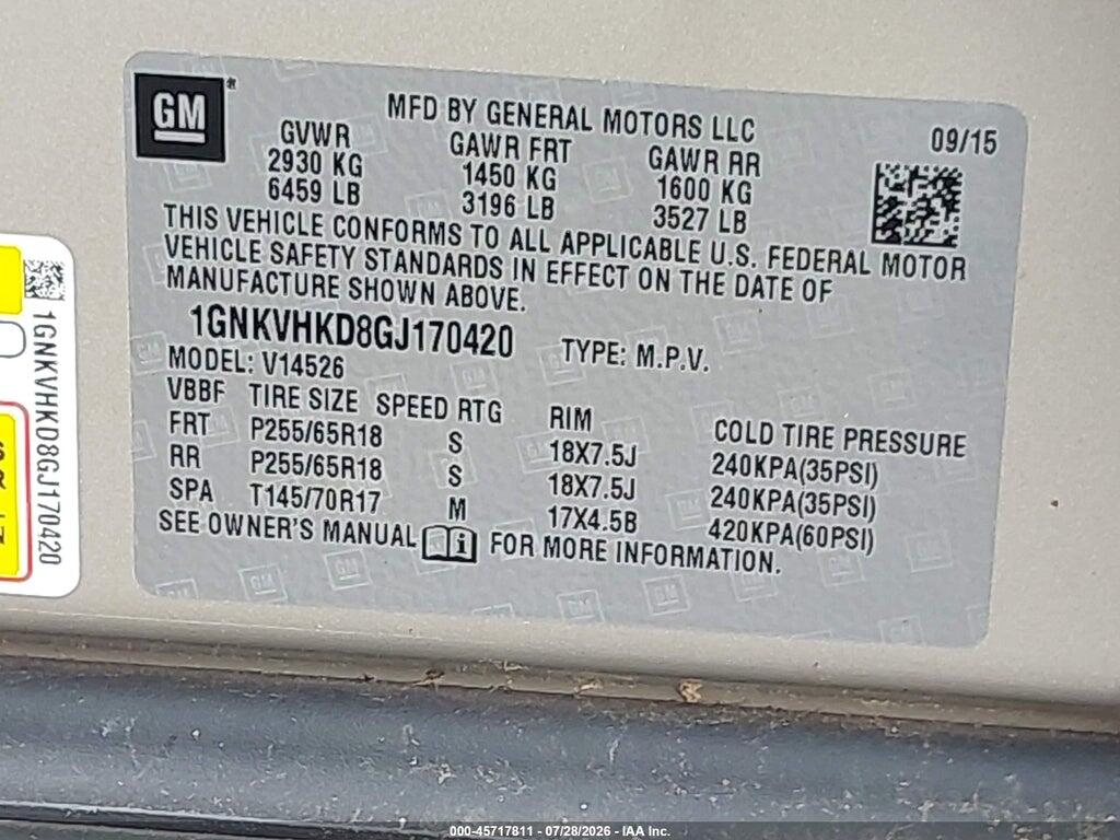 1GNKVHKD8GJ170420 2016 CHEVROLET TRAVERSE photo no. 9