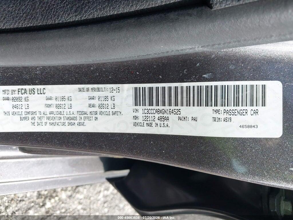 1C3CCCABXGN164525 2016 CHRYSLER 200 photo no. 9