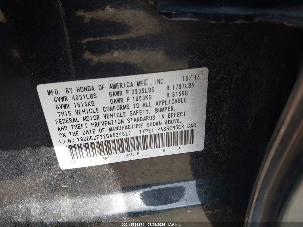 19UDE2F32GA020627 2016 ACURA ILX photo no. 9