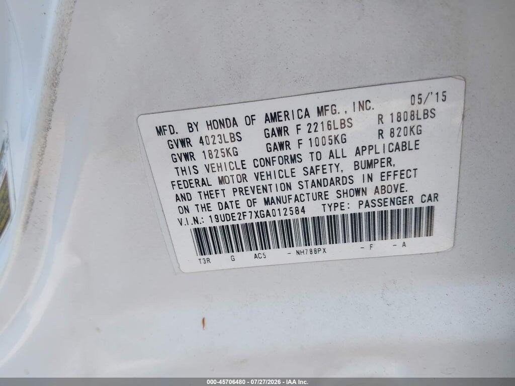 19UDE2F7XGA012584 2016 ACURA ILX photo no. 9