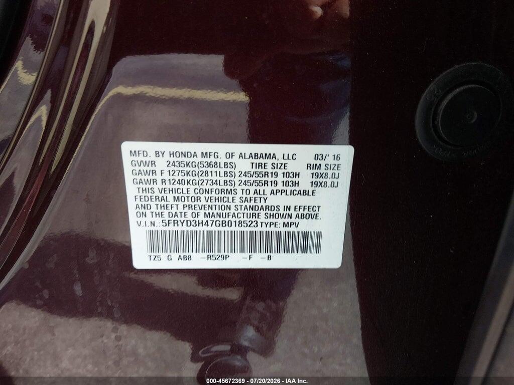 5FRYD3H47GB018523 2016 ACURA MDX photo no. 9
