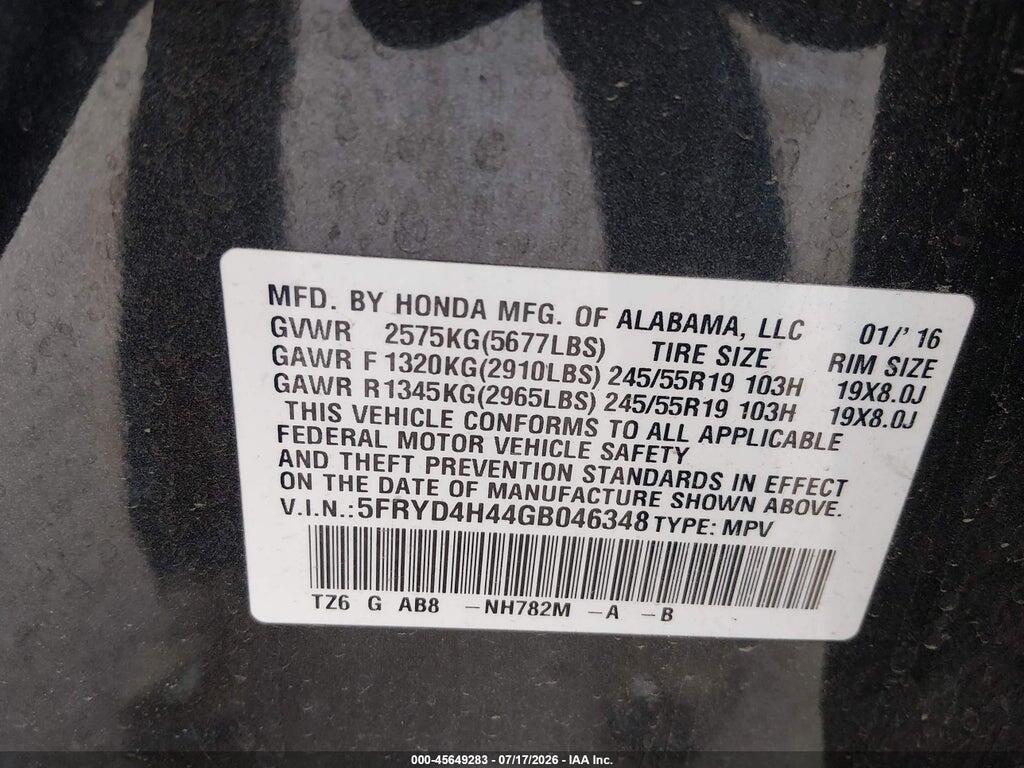 5FRYD4H44GB046348 2016 ACURA MDX photo no. 9