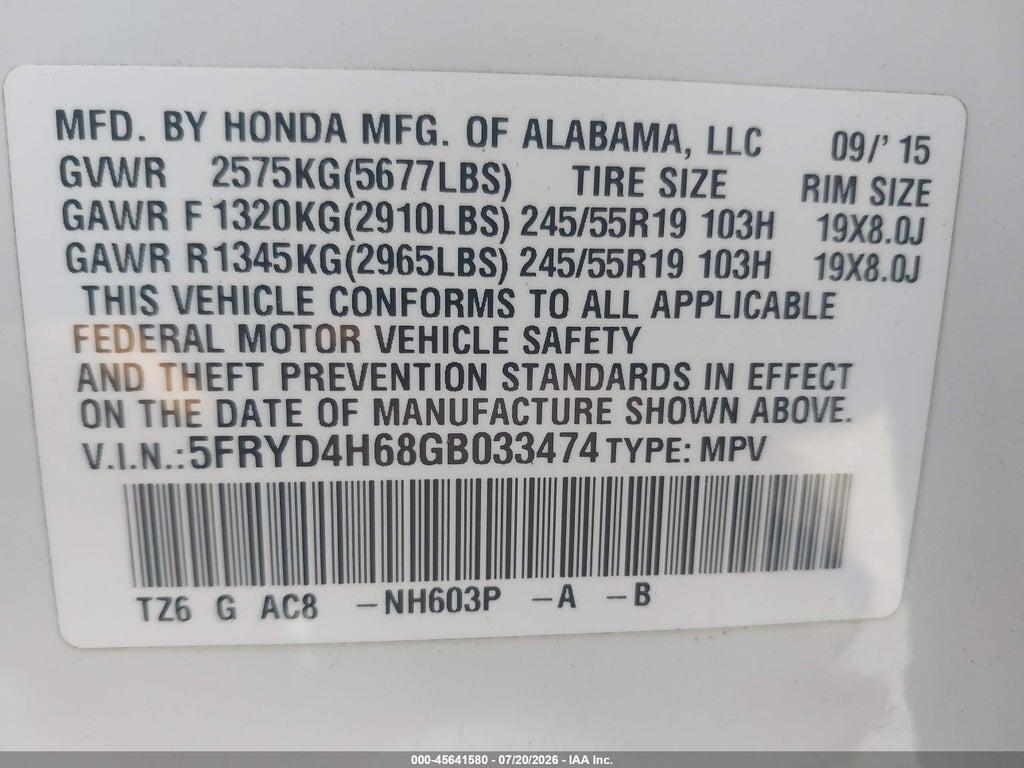 5FRYD4H68GB033474 2016 ACURA MDX photo no. 9