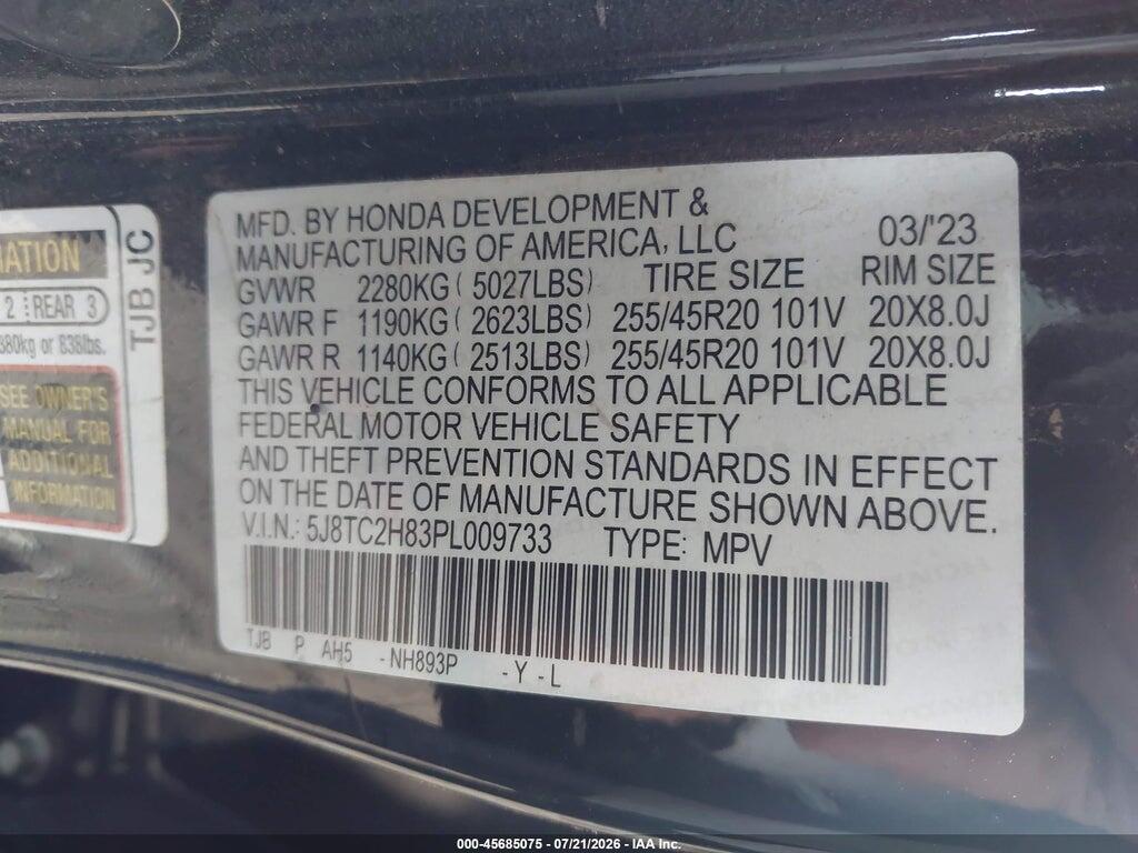 5J8TC2H83PL009733 2023 ACURA RDX photo no. 9