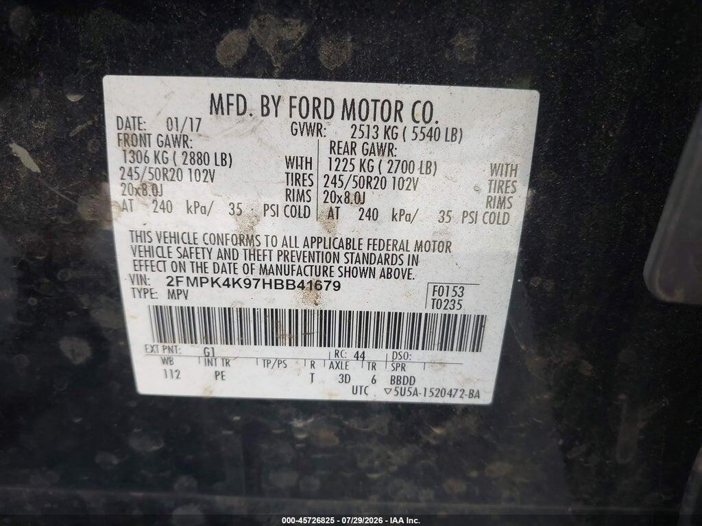 2FMPK4K97HBB41679 2017 FORD EDGE photo no. 9