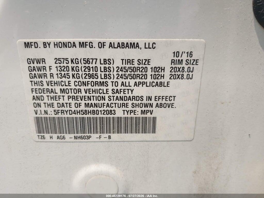 5FRYD4H58HB012083 2017 ACURA MDX photo no. 9