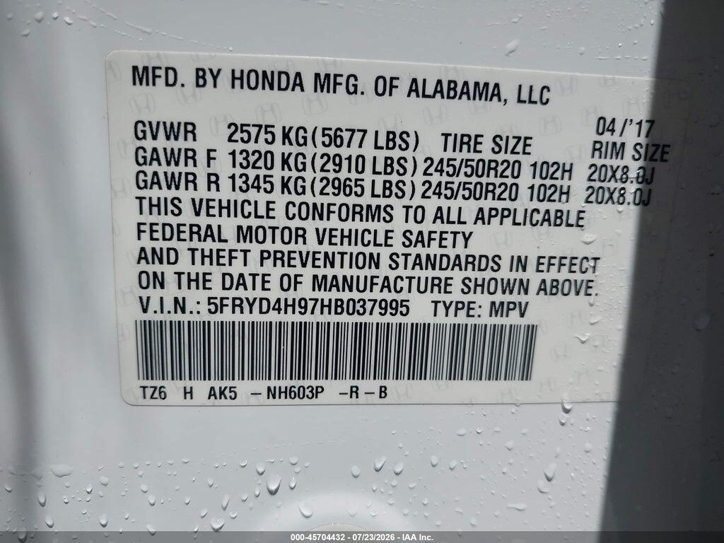 5FRYD4H97HB037995 2017 ACURA MDX photo no. 9