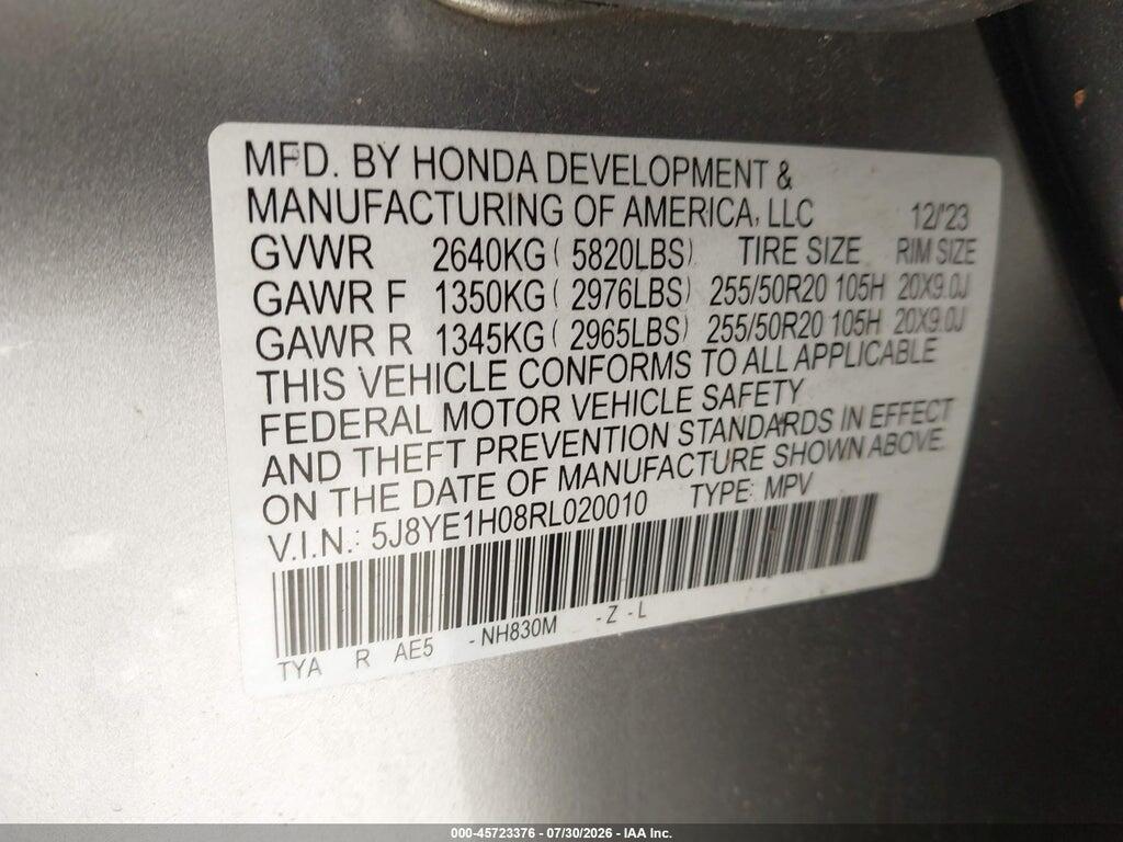 5J8YE1H08RL020010 2024 ACURA MDX photo no. 9
