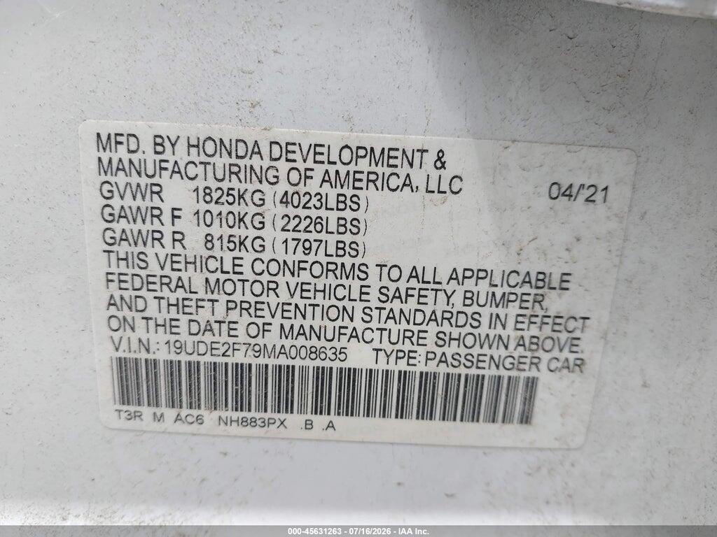 19UDE2F79MA008635 2021 ACURA ILX photo no. 9