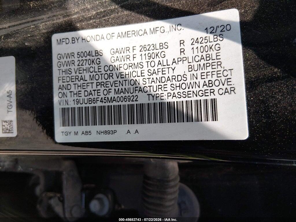 19UUB6F45MA006922 2021 ACURA TLX photo no. 9