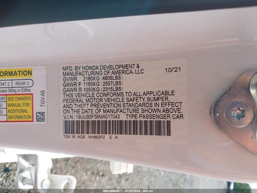 19UUB5F56MA017043 2021 ACURA TLX photo no. 9
