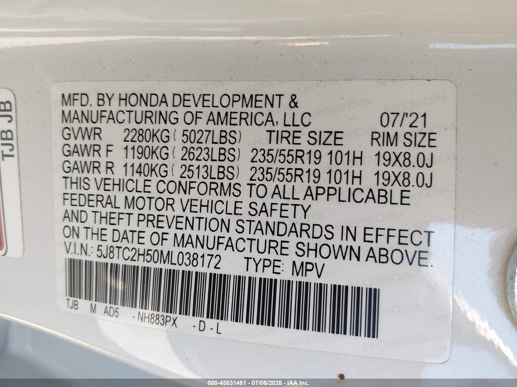 5J8TC2H50ML038172 2021 ACURA RDX photo no. 9