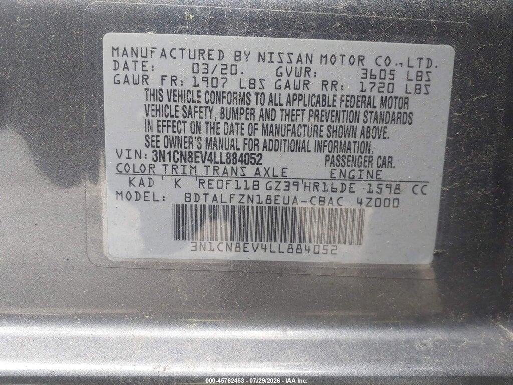 3N1CN8EV4LL884052 2020 NISSAN VERSA photo no. 9
