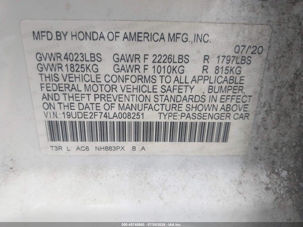 19UDE2F74LA008251 2020 ACURA ILX photo no. 9