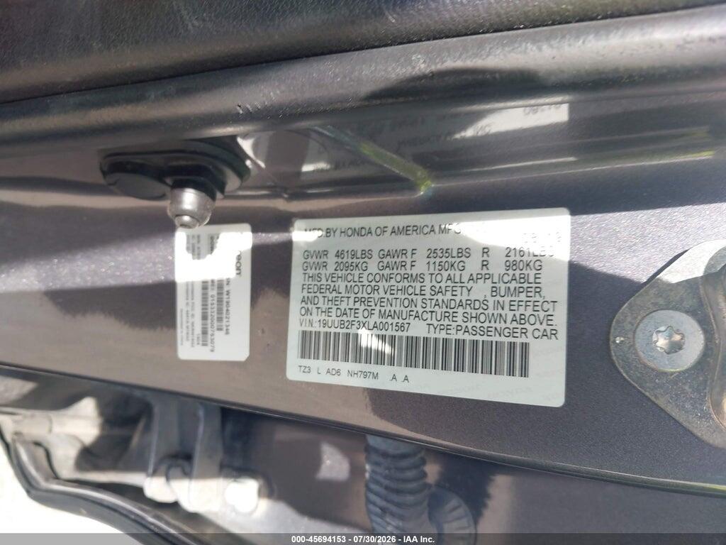 19UUB2F3XLA001567 2020 ACURA TLX photo no. 9