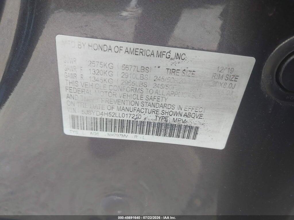 5J8YD4H52LL017210 2020 ACURA MDX photo no. 9
