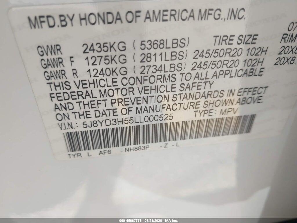 5J8YD3H55LL000525 2020 ACURA MDX photo no. 9