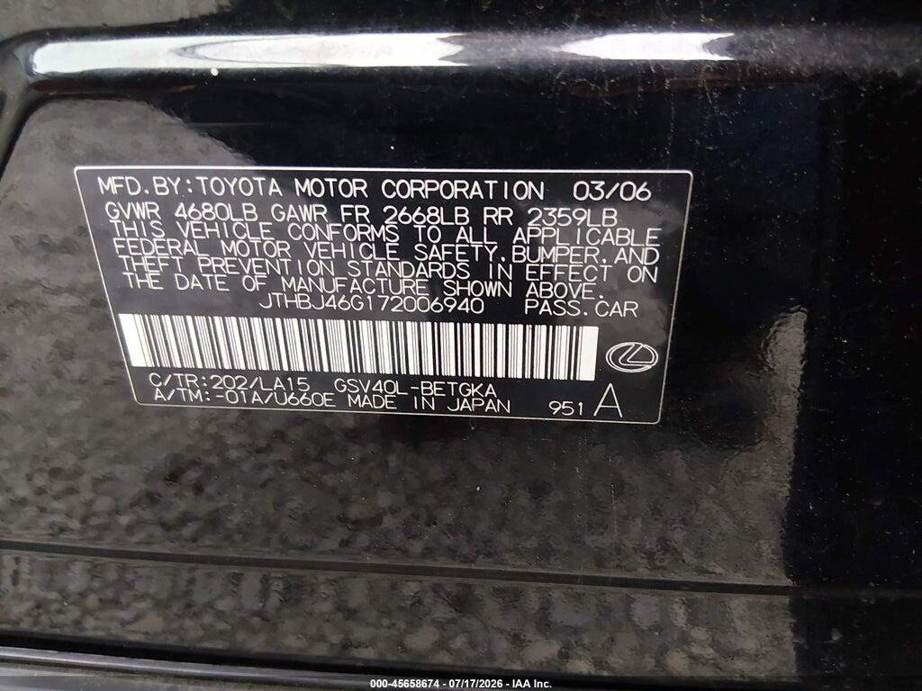 JTHBJ46G172006940 2007 LEXUS ES 350 photo no. 9