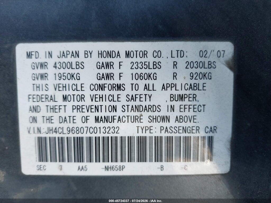 JH4CL96807C013232 2007 ACURA TSX photo no. 9