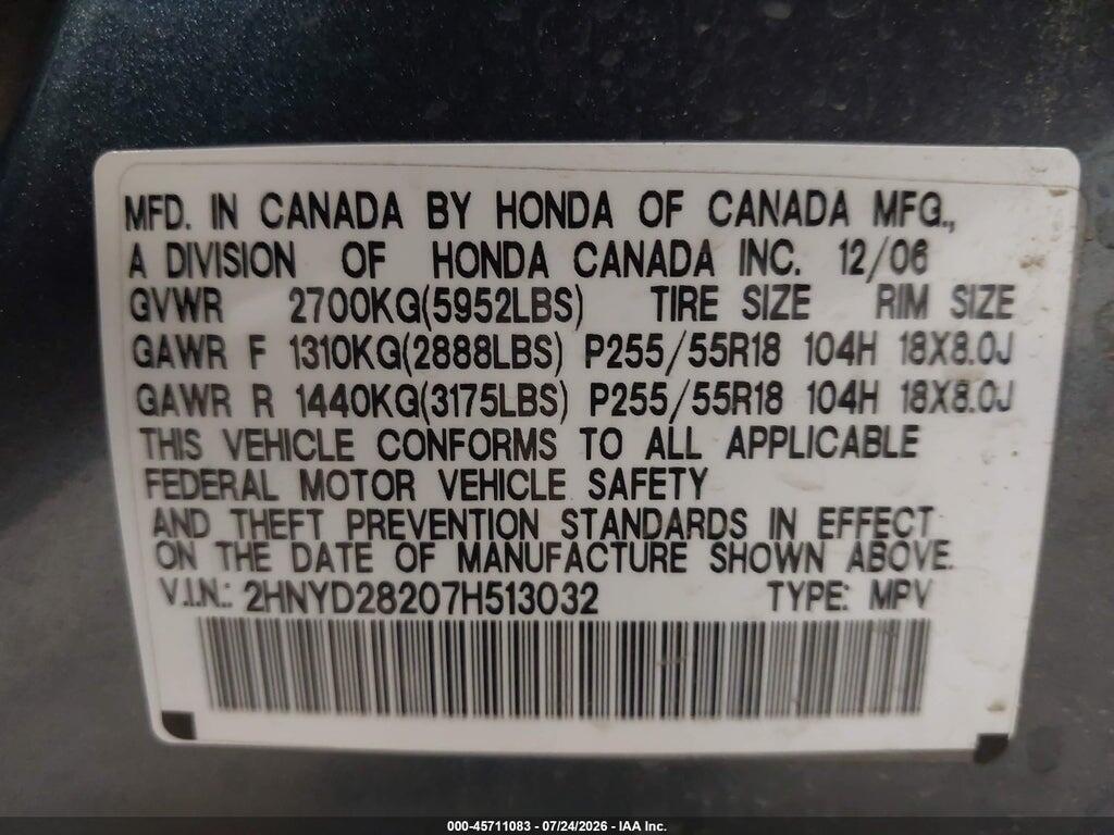2HNYD28207H513032 2007 ACURA MDX photo no. 9