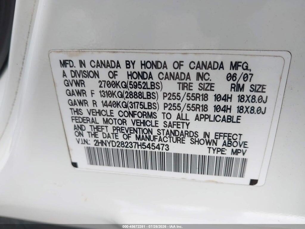 2HNYD28237H545473 2007 ACURA MDX photo no. 9