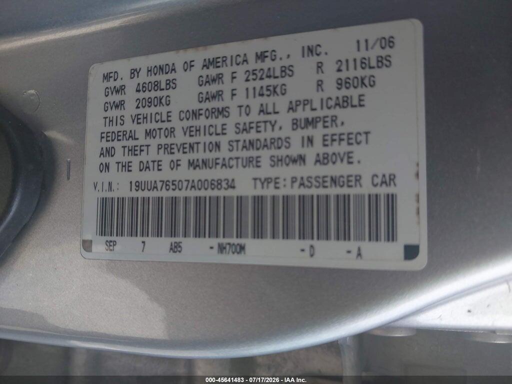 19UUA76507A006834 2007 ACURA TL photo no. 9