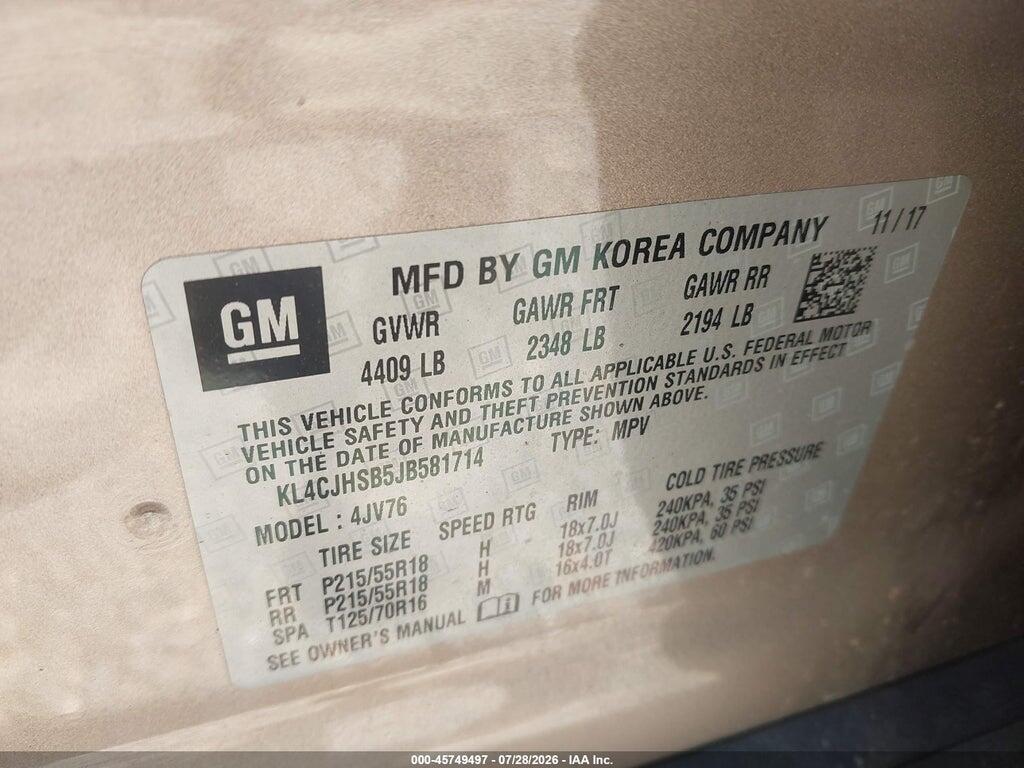KL4CJHSB5JB581714 2018 BUICK ENCORE photo no. 9