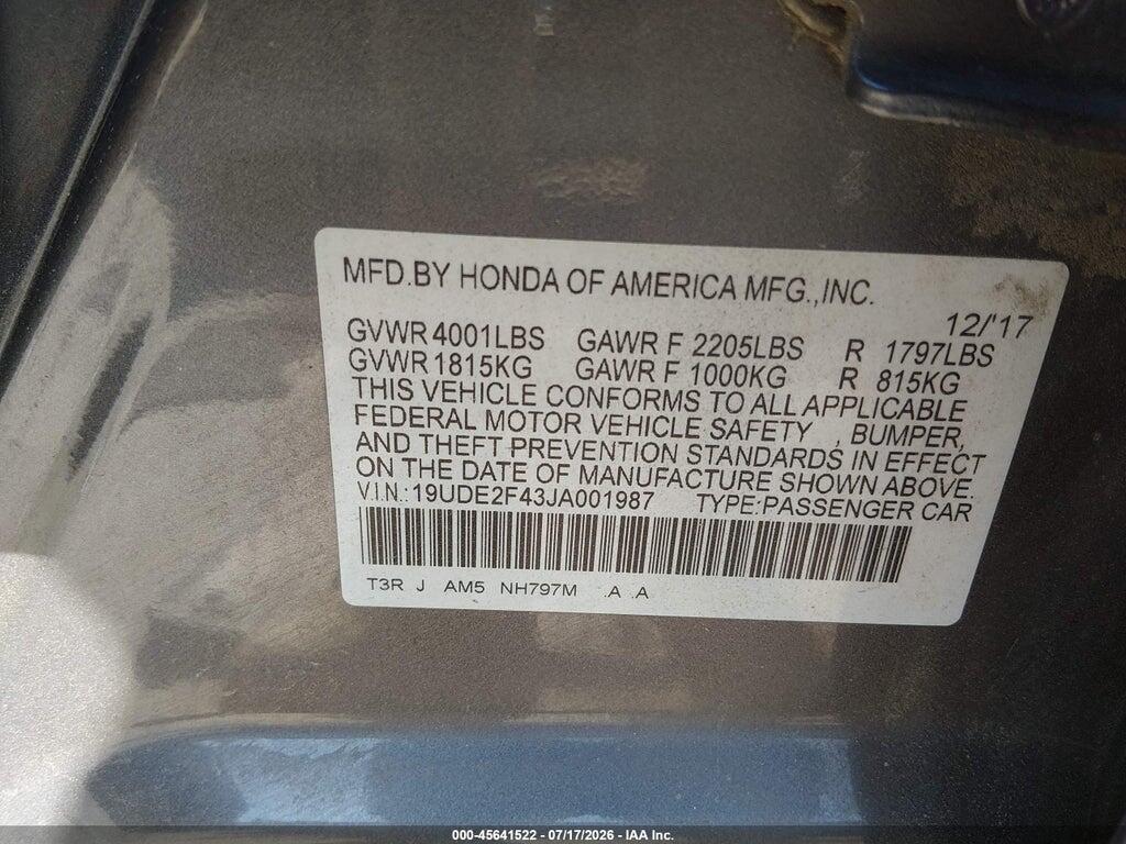 19UDE2F43JA001987 2018 ACURA ILX photo no. 9