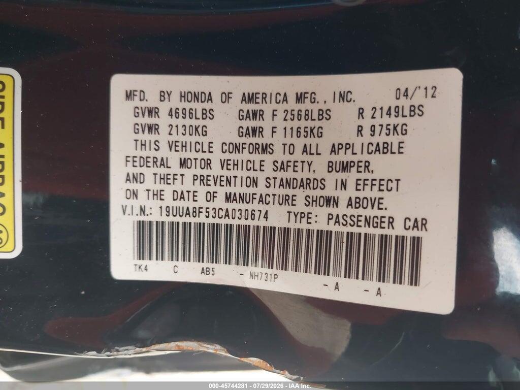 19UUA8F53CA030674 2012 ACURA TL photo no. 9
